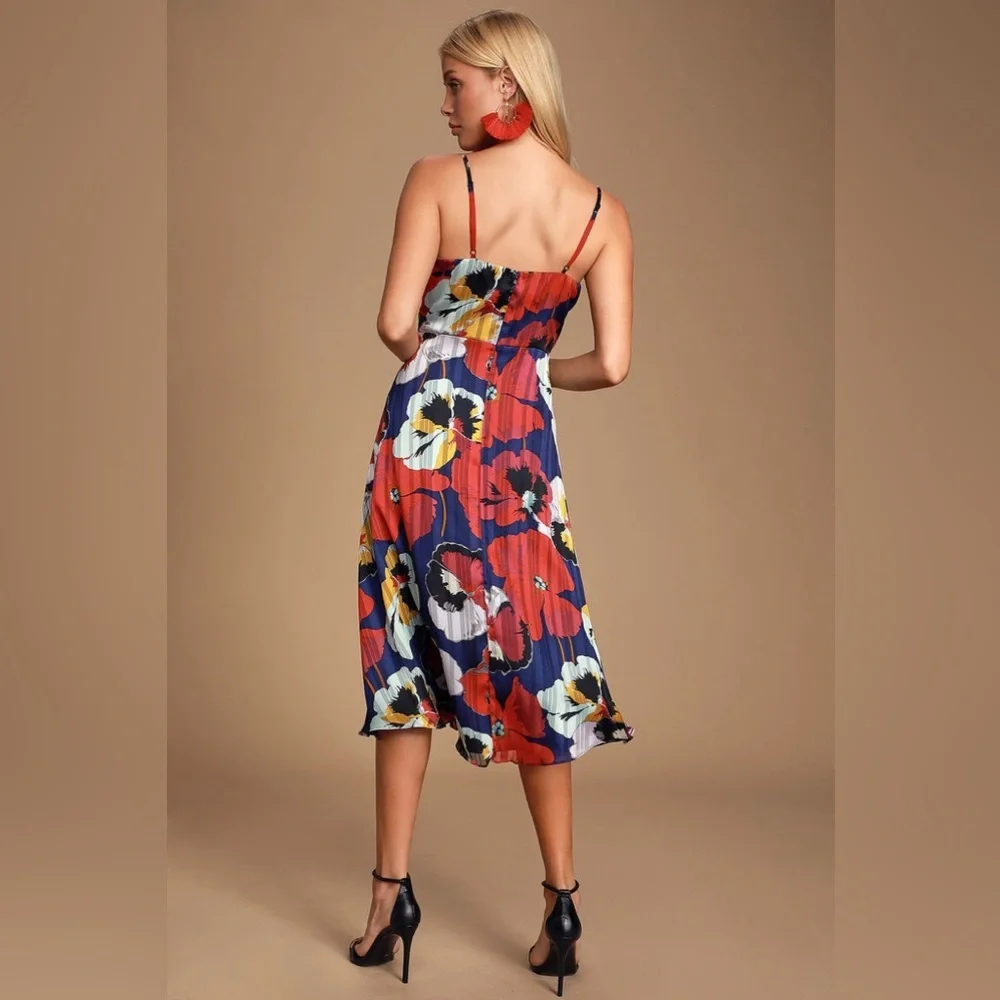 🔆 Lulu's Blue and Red Sleeveless Maxi Dress Wrap Style, Size XS NWT - Picture 2 of 2